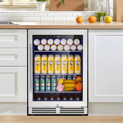 24" Built-In or Freestanding Beverage Refrigerator, 200-Can Capacity with Wire Shelves & Lock - Silver | Fridge.com