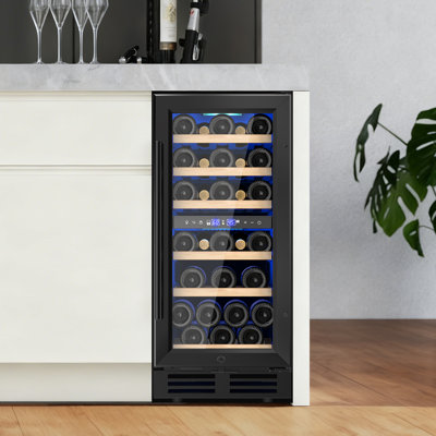 15" Wine Premium Refrigerator 30 Bottle Dual Zone Wine Cooler with Two Handle and Reversible Hinge | Fridge.com