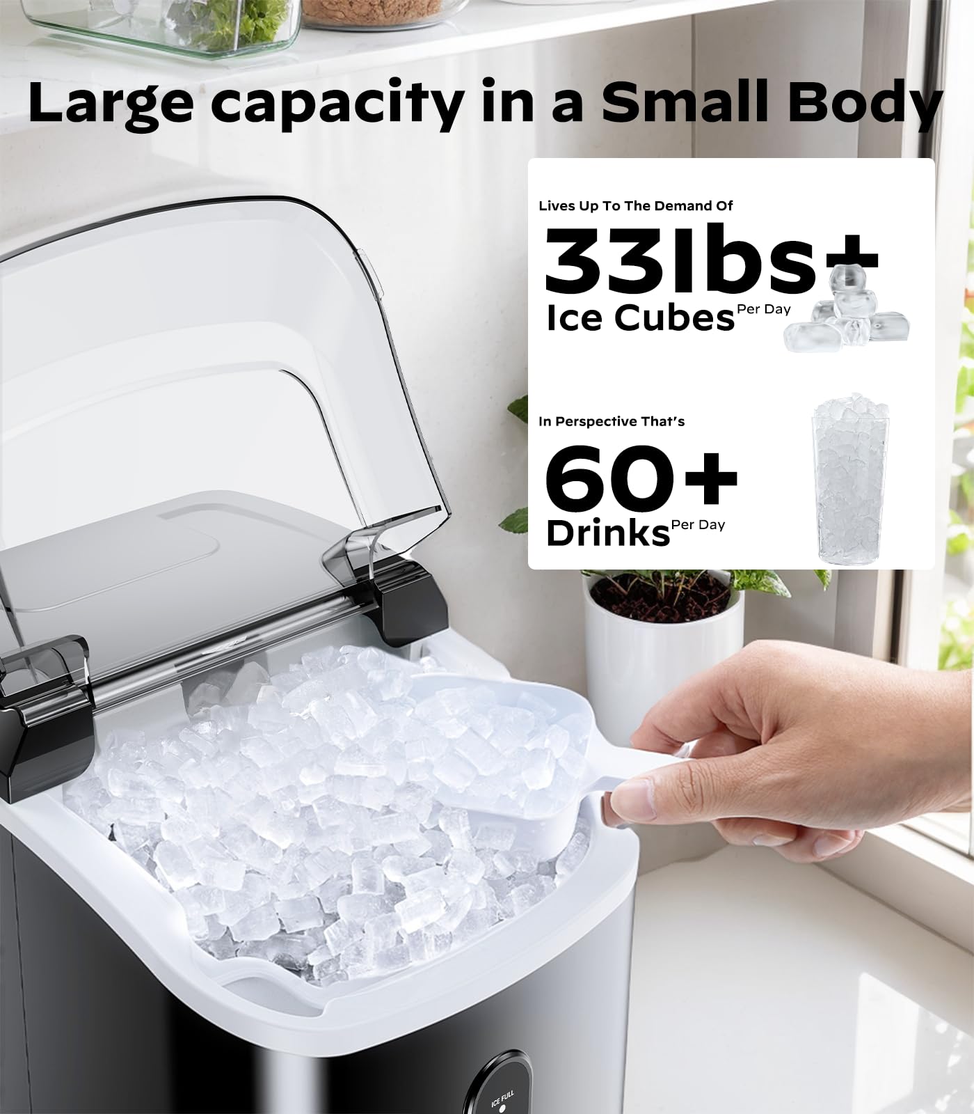 Nugget Ice Makers Countertop, Pellet Ice Machine With Self-Cleaning Function, Nugget Ice Machine Produces 33 lbs Of Chewable Ice In 24 Hours, Sonic Ice Maker Perfect For Home Kitchens Party Camping - View 3 | Fridge.com