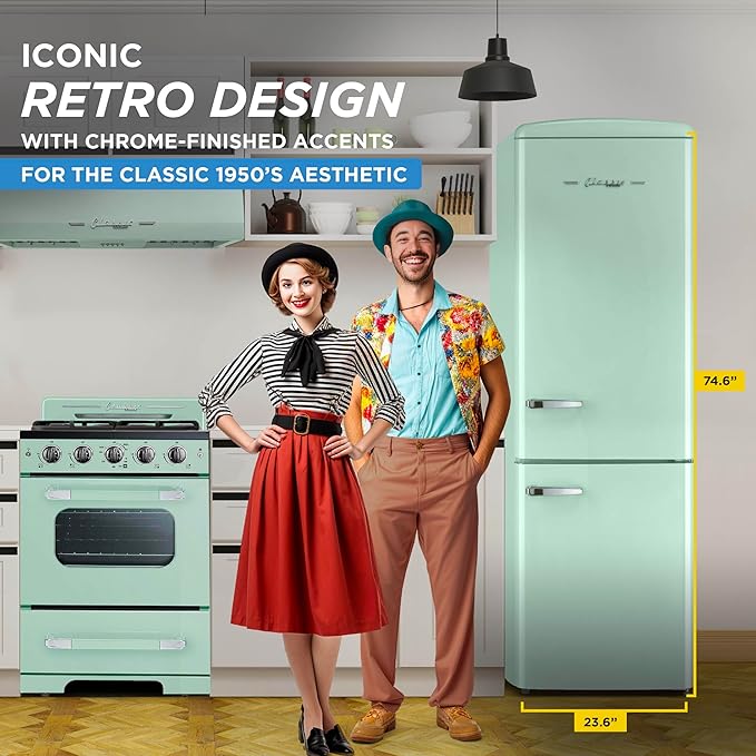 Unique Appliances UGP-330L LG Ac Classic Retro Refrigerator Electric Bottom-Mount Fridge With Intuitive Control Panel, 4 Glass Shelves, And 3 Freezer Drawers, Frost-Free, 12 cu./ft, Summer Mint Green - View 2 | Fridge.com