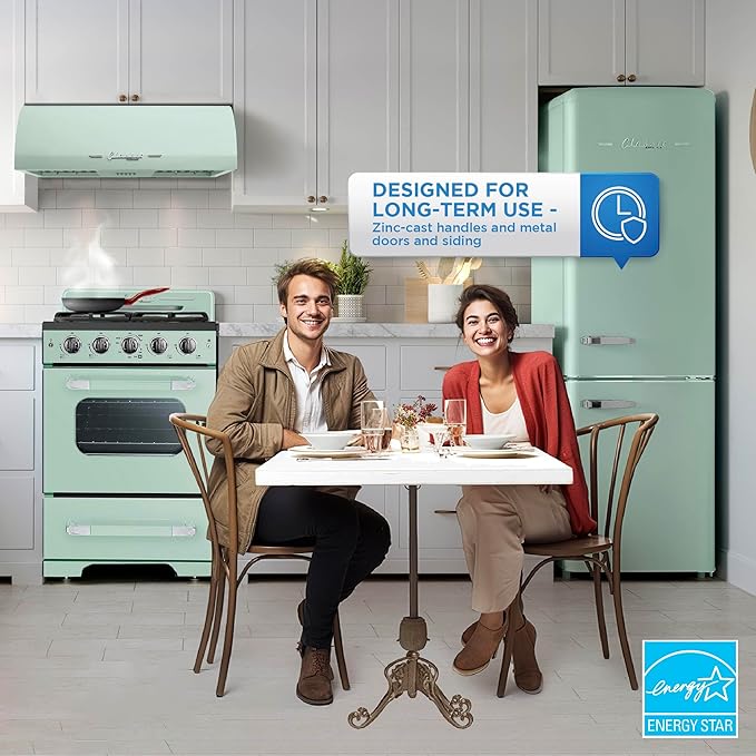 Unique Appliances UGP-330L LG Ac Classic Retro Refrigerator Electric Bottom-Mount Fridge With Intuitive Control Panel, 4 Glass Shelves, And 3 Freezer Drawers, Frost-Free, 12 cu./ft, Summer Mint Green - View 3 | Fridge.com