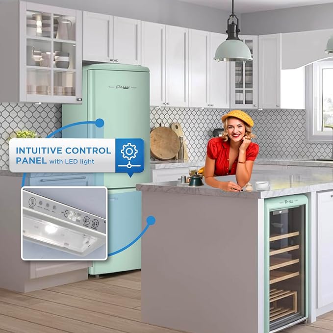 Unique Appliances UGP-330L LG Ac Classic Retro Refrigerator Electric Bottom-Mount Fridge With Intuitive Control Panel, 4 Glass Shelves, And 3 Freezer Drawers, Frost-Free, 12 cu./ft, Summer Mint Green - View 4 | Fridge.com