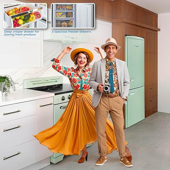 Unique Appliances UGP-330L LG Ac Classic Retro Refrigerator Electric Bottom-Mount Fridge With Intuitive Control Panel, 4 Glass Shelves, And 3 Freezer Drawers, Frost-Free, 12 cu./ft, Summer Mint Green - View 5 | Fridge.com