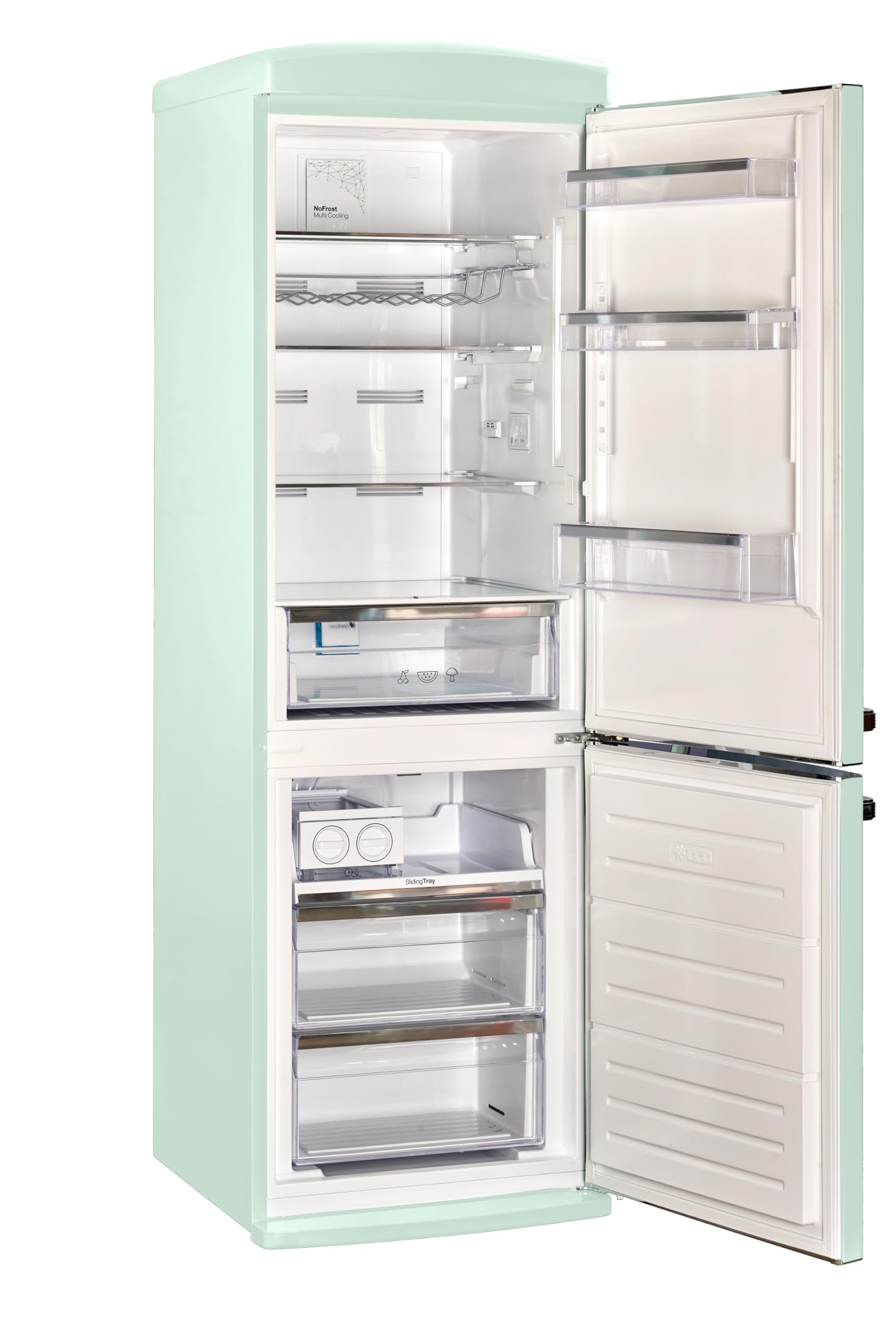 Unique Appliances - 24 in. Wide Classic Retro 23.8 in 11.7 cu. ft. Frost Free Retro Bottom Freezer Refrigerator Energy Star - Summer Mint Green - View 2 | Fridge.com