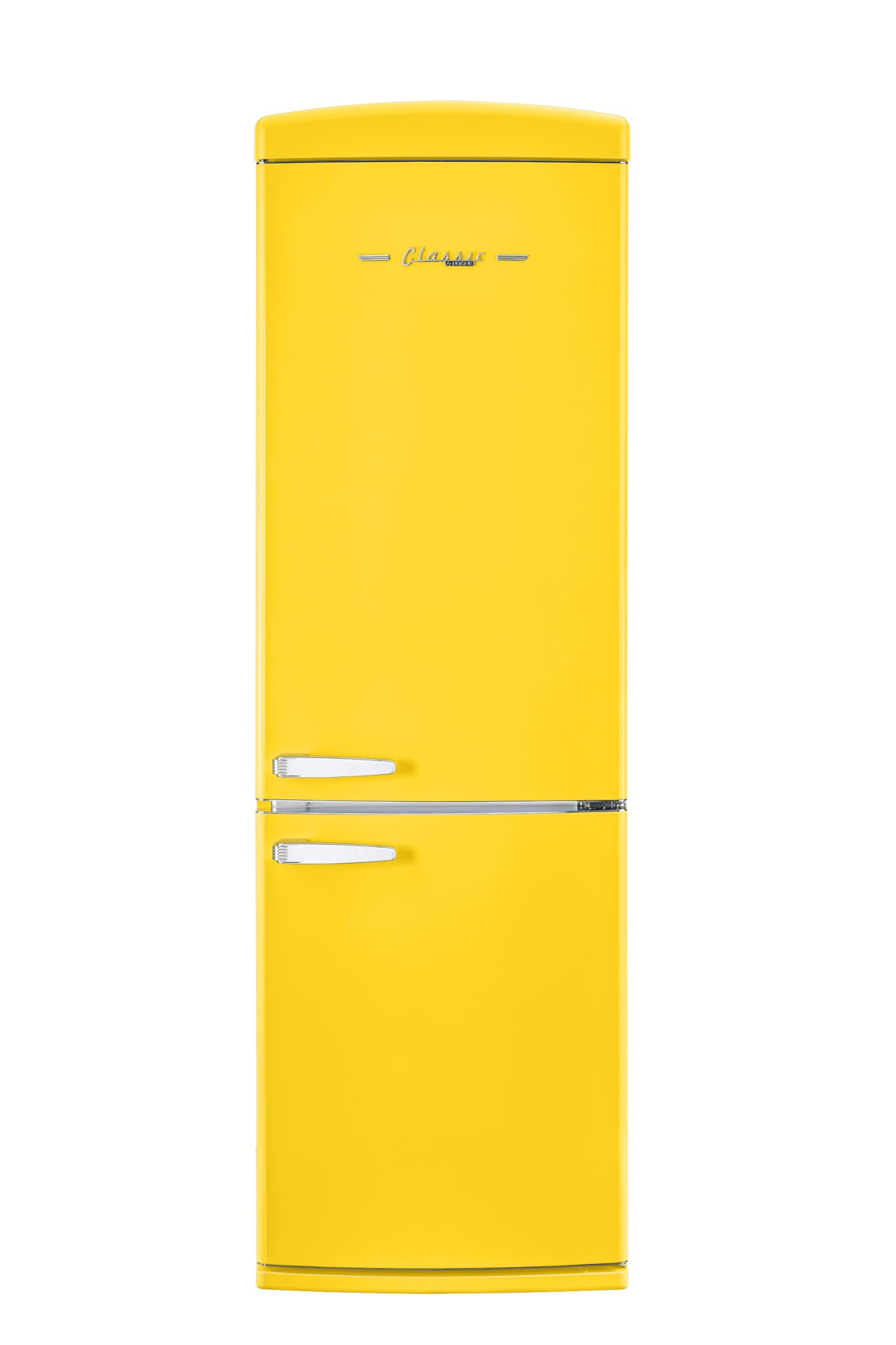 Unique Appliances - 24 in. Wide Classic Retro 23.8 in 11.7 cu. ft. Frost Free Retro Bottom Freezer Refrigerator ENERGY STAR - Canary Yellow — FIN-0004316 | Fridge.com