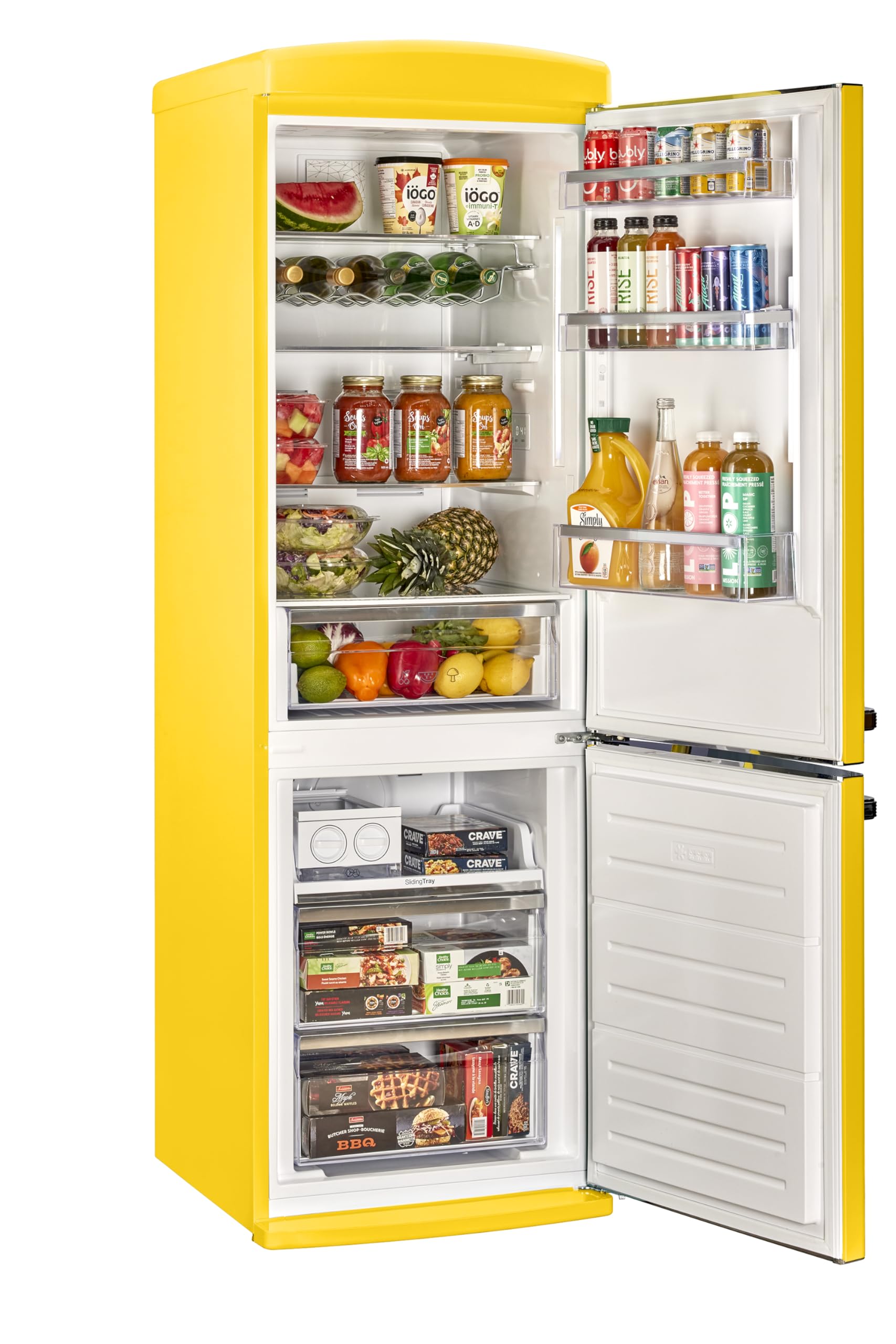Unique Appliances - 24 in. Wide Classic Retro 23.8 in 11.7 cu. ft. Frost Free Retro Bottom Freezer Refrigerator Energy Star - Canary Yellow - View 3 | Fridge.com
