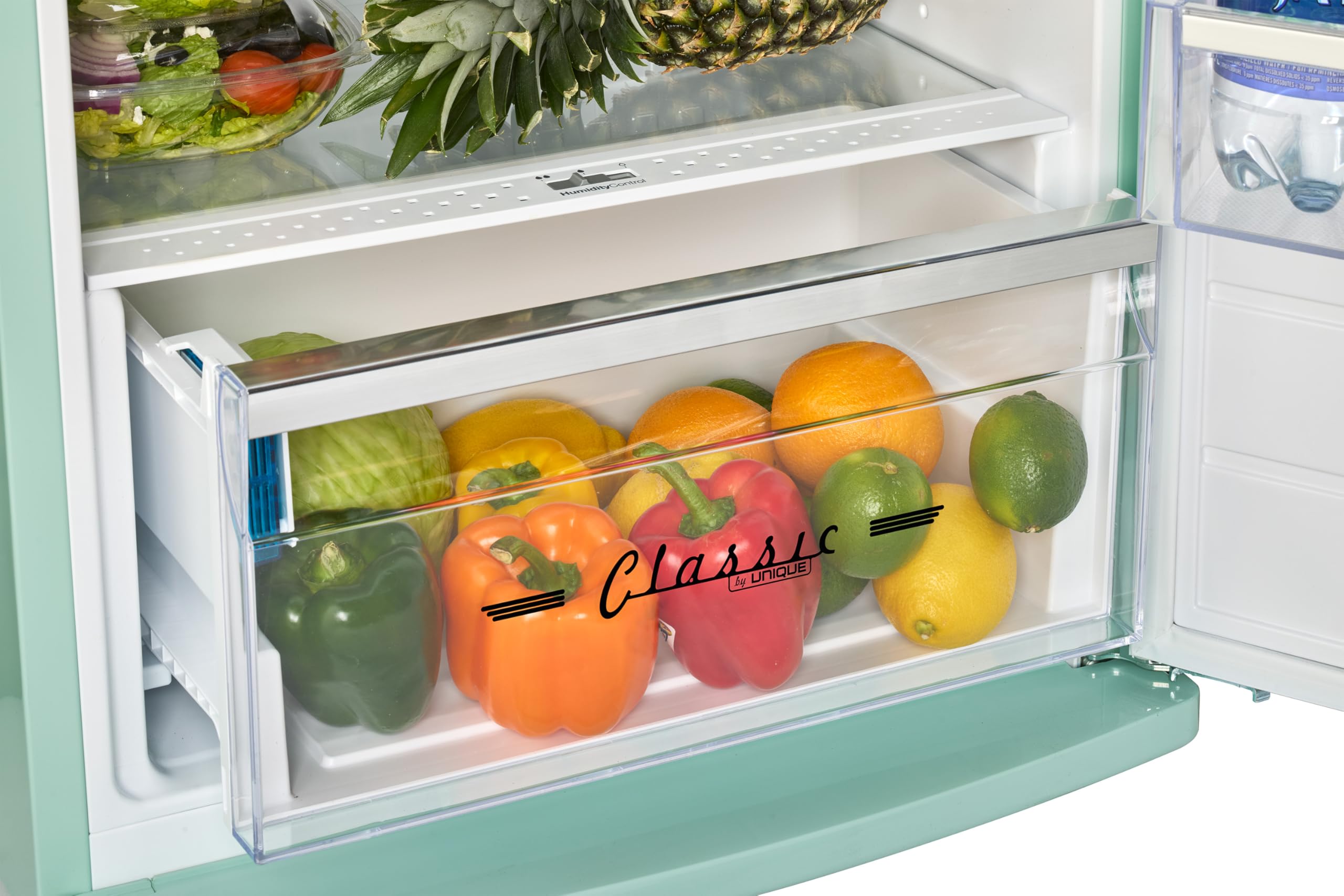 Unique Appliances - 24 in. Wide Classic Retro 11 cu.ft. Top Freezer Refrigerator - Summer Mint Green - View 6 | Fridge.com