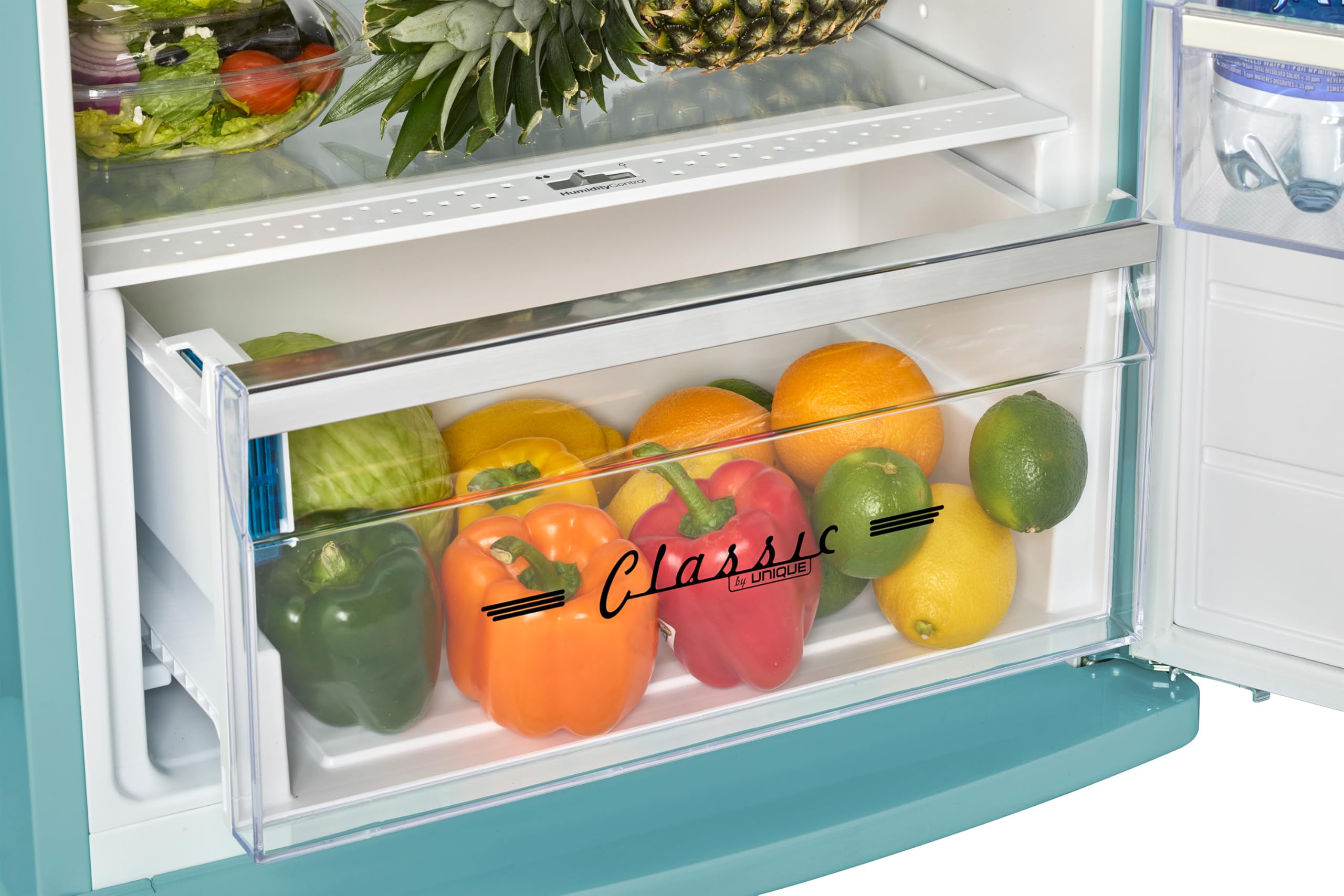 Unique Appliances - 24 in. Wide Classic Retro 11 cu.ft. Top Freezer Refrigerator - Ocean Mist Turquoise - View 6 | Fridge.com
