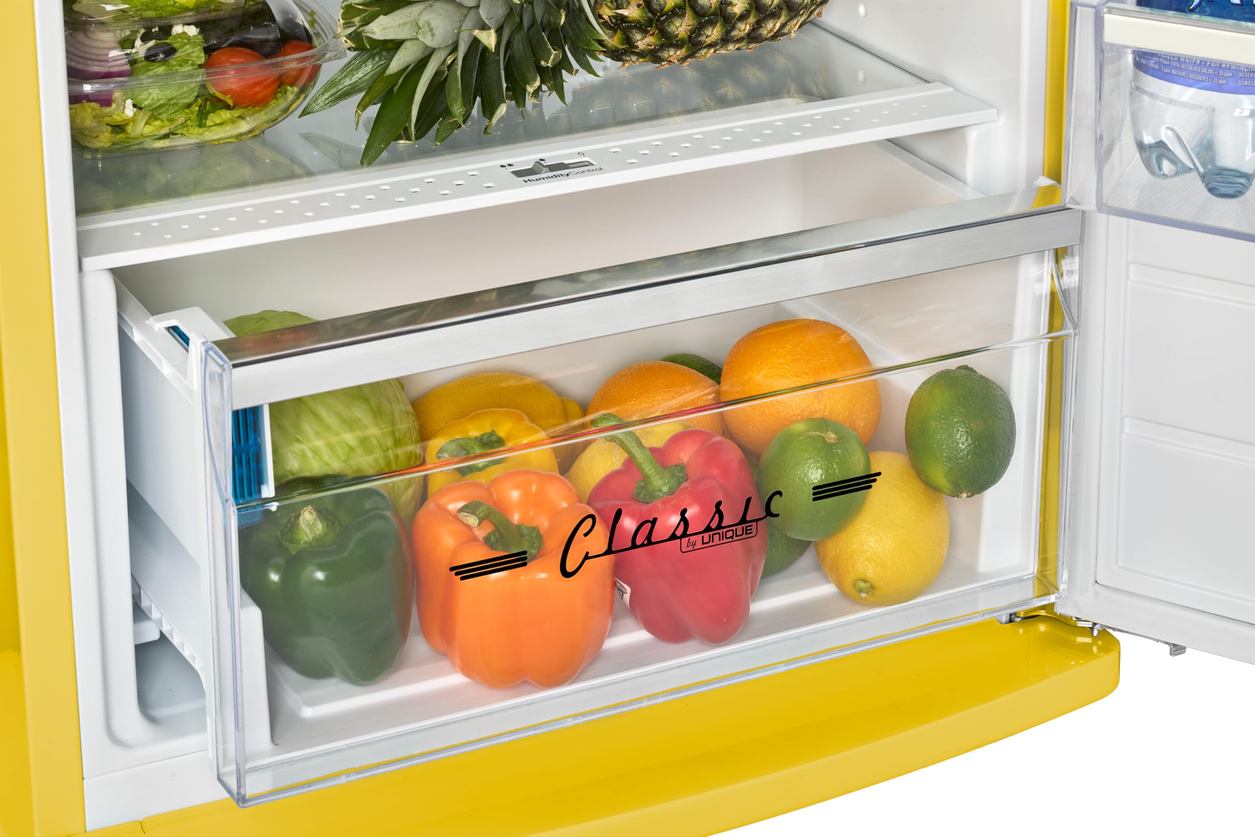 Unique Appliances - 24 in. Wide Classic Retro 11 cu.ft. Top Freezer Refrigerator - Canary Yellow - View 6 | Fridge.com