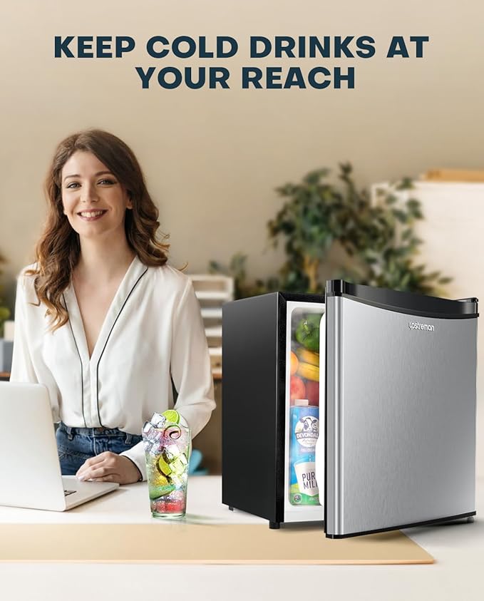 Upstreman 1.7 Cu.ft Mini Fridge with Freezer, Stainless Steel-FR17 | Fridge.com