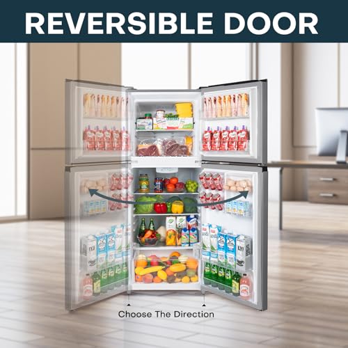 Upstreman 11.6 cu.ft. Double Door Refrigerator In Stainless Steel With Large Capacity Top Freezer, Frost Free, Adjustable Thermostat Control, Apartment Refrigerator With Freezer, Energy Star - View 6 | Fridge.com