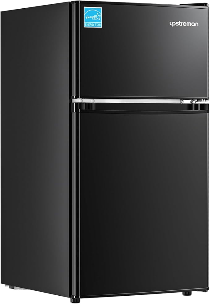 Upstreman 3.1 Cu.Ft Mini Fridge with Freezer, Double Door Small Fridge, Dorm Essentials, Adjustable Thermostat, Energy Saving, Mini Refrigerator for Office, Dorm, Bedroom, Black | Fridge.com