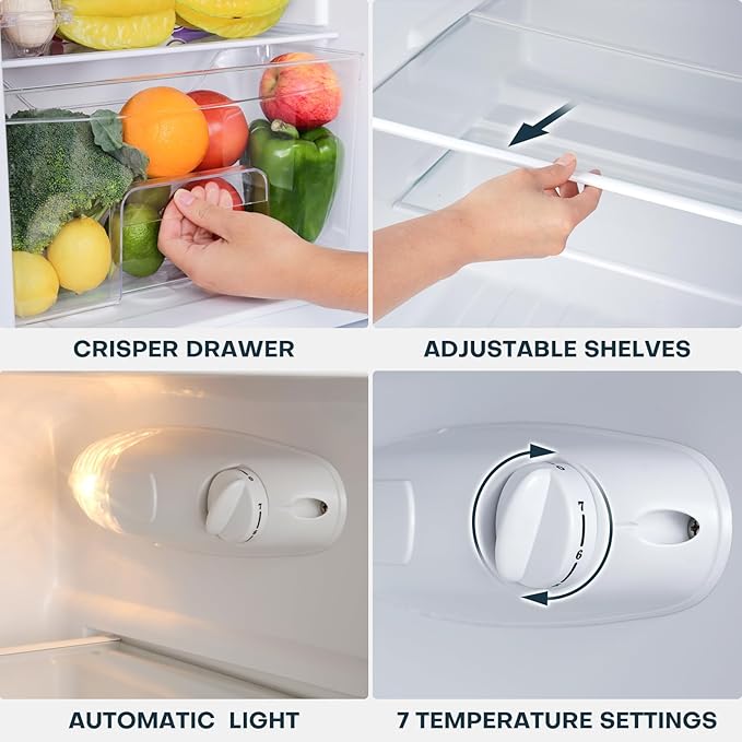 Upstreman 3.1 cu.ft Mini Fridge With Freezer, Double Door Small Fridge, Dorm Essentials, Adjustable Thermostat, Energy Saving, Mini Refrigerator For Office, Dorm, Bedroom, Black - View 3 | Fridge.com