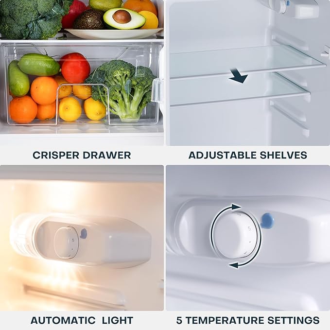 Upstreman 4.0 cu.ft. Mini Fridge With Freezer, Dorm Essentials, Double Door Small Refrigerator For Office, Dorm, Bedroom, Adjustable Thermostat, Large Capacity, Black-BR401 - View 3 | Fridge.com