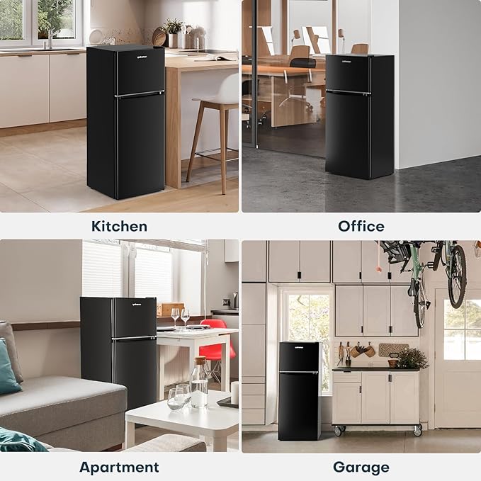 Upstreman 4.0 cu.ft. Mini Fridge With Freezer, Dorm Essentials, Double Door Small Refrigerator For Office, Dorm, Bedroom, Adjustable Thermostat, Large Capacity, Black-BR401 - View 6 | Fridge.com