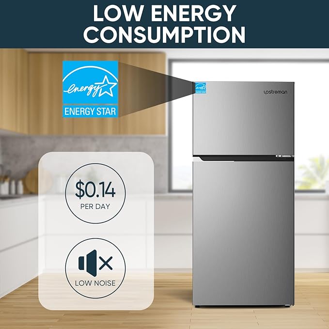 Upstreman 17.6 cu.ft Top Freezer Refrigerator Large Capacity Refrigerator, Frost Free, Energy Star, Adjustable Thermostat, Fingerprint Resistant Stainless Steel, Reversible Door - View 6 | Fridge.com