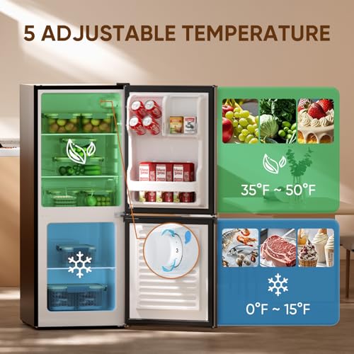 Upstreman 4.0 cu.ft Small Refrigerator With Bottom Freezer, Double Door Mini Refrigerator With Freezer, Mini Fridge For Kitchen, Apartment, Dorm, Office, BM40 (Stainless) - View 3 | Fridge.com