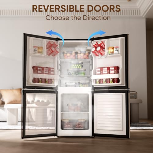 Upstreman 4.0 cu.ft Small Refrigerator With Bottom Freezer, Double Door Mini Refrigerator With Freezer, Mini Fridge For Kitchen, Apartment, Dorm, Office, BM40 (Stainless) - View 5 | Fridge.com