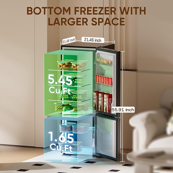 Upstreman 7.1 cu.ft Refrigerator With Bottom Freezer, Apartment Fridge With Freezer, Energy-Efficient, Large Capacity, Adjustable Thermostat, Refrigerator For Apartment, Kitchen, Dorm(BM71) - View 2 | Fridge.com
