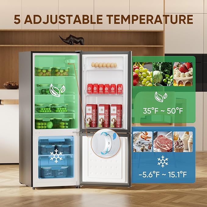 Upstreman 7.1 cu.ft Refrigerator With Bottom Freezer, Apartment Fridge With Freezer, Energy-Efficient, Large Capacity, Adjustable Thermostat, Refrigerator For Apartment, Kitchen, Dorm(BM71) - View 4 | Fridge.com