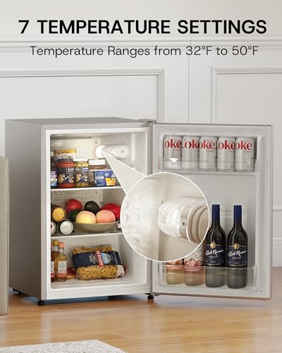 Upstreman 2.5 cu.ft All-Refrigerator Mini Fridge, Single Door Small Refrigerator, Dorm Fridge With 7 Adjustable Thermostat, Compact Refrigerator For Office, Bedroom Or Dorm, Silver-CR26 - View 6 | Fridge.com