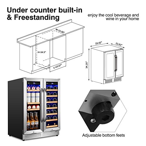 Wine and Beverage Refrigerator Upgraded, 24 Inch Beverage Refrigerator Cooler Dual Zone with Glass Door, Under Counter or Freestanding Beverage Fridge with Large Capacity, Advanced Cooling System | Fridge.com