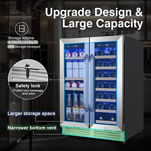 Wine and Beverage Refrigerator Upgraded, 24 Inch Beverage Refrigerator Cooler Dual Zone with Glass Door, Under Counter or Freestanding Beverage Fridge with Large Capacity, Advanced Cooling System | Fridge.com