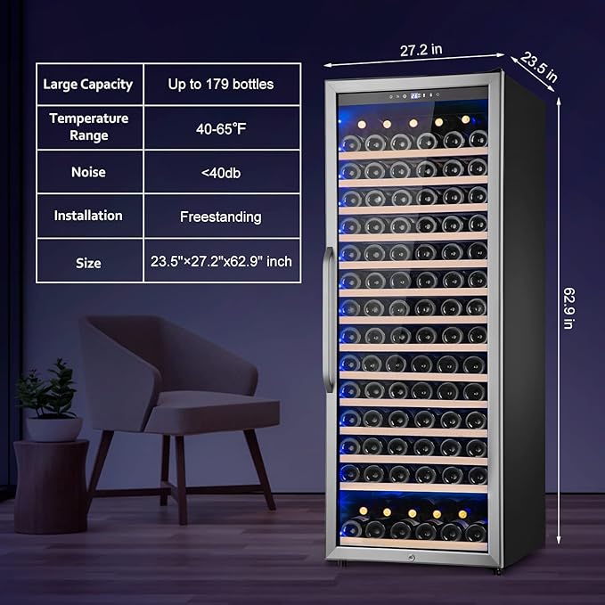 Wine Cooler Refrigerator, 179 Bottles Professional Wine Fridge With Powerful Compressor,Quiet Operation And Elegant Design For Wine Lovers - View 6 | Fridge.com