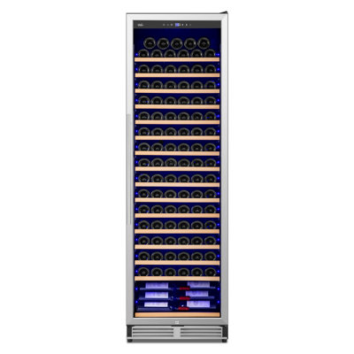 189 Bottle Built-in/Freestanding Single Zone Wine Refrigerator with Adjustable Thermostat, Blue LED Lighting, 16 Removable Beech Wood Shelves, UV-Resi | Fridge.com