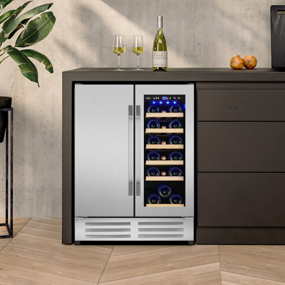 24 Inch Dual Zone Built-In/Freestanding Wine & Beverage Cooler - 18 Bottle & 57 Can Capacity, Stainless Steel & Silver Finish | Fridge.com