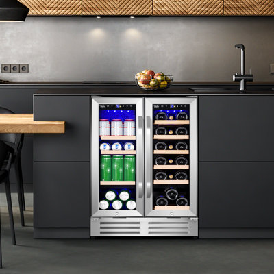 24 Inch Dual Zone Built-In and Freestanding Wine & Beverage Refrigerator - 18 Bottle & 57 Can Capacity, Stainless Steel Frame | Fridge.com
