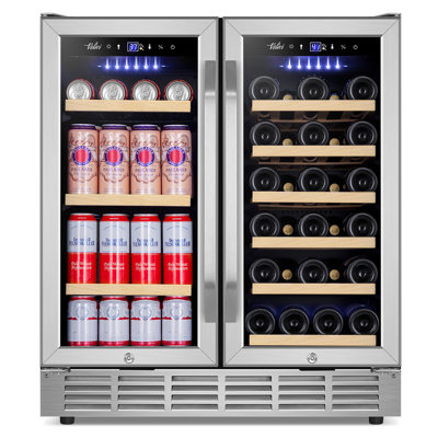 30 Inch Dual Zone Wine and Beverage Refrigerator with LED Lighting, Adjustable Shelves, and Safety Door Locks - Holds 29 Bottles & 110 Cans, Freestand | Fridge.com