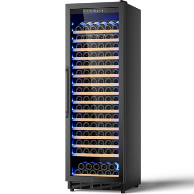 189 Bottle Built-in/Freestanding Single Zone Wine Refrigerator with Adjustable Thermostat, Blue LED Lighting, 16 Removable Beech Wood Shelves, UV-Resi | Fridge.com