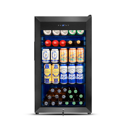 130 Can Beverage Refrigerator Cooler, 3.22 Cu.ft Beverage Cooler With Low-e Glass Door, Safety Lock, Beverage Fridge For Soda, Beer, Wine, Mini Fridge | Fridge.com