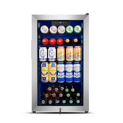 130 Can Beverage Refrigerator Cooler, 3.22 Cu.ft Beverage Cooler With Low-E Glass Door, Safety Lock, Beverage Fridge For Soda, Beer, Wine, Mini Fridge | Fridge.com