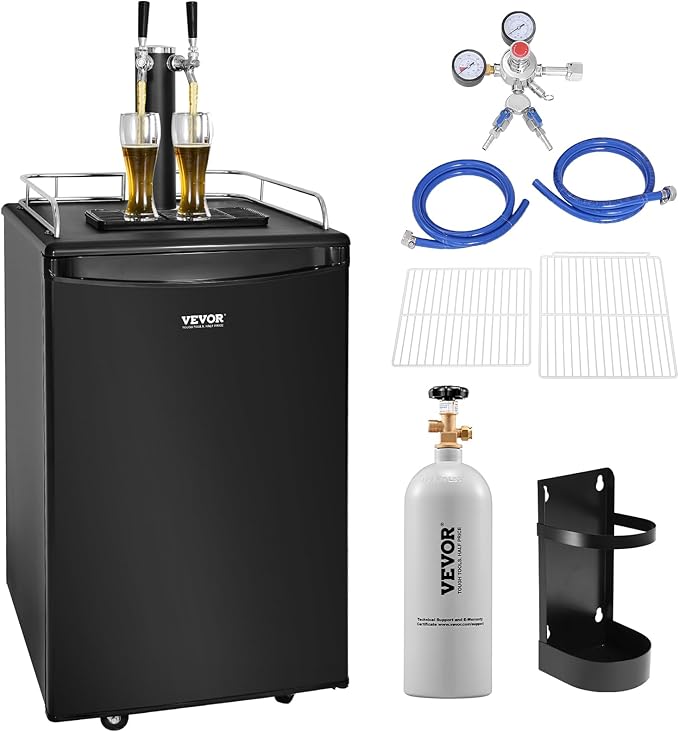 VEVOR Beer Kegerator, Dual Tap Commercial Draft Beer Dispenser for D system, Full Size Keg Refrigerator with 5lbs CO2 Tank, Hold 2 Sixth / 2 Ball lock keg, Black | Fridge.com