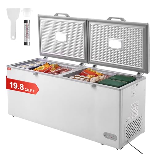VEVOR Chest Freezer, 19.8 Cu.ft / 561 L Large Deep Freezer with Split Top Double Locking Lids, Freestanding Commercial Chest Freezer & 4 Removable Baskets, 7-Level Adjustable Temp, LED Light, 6 Wheels | Fridge.com