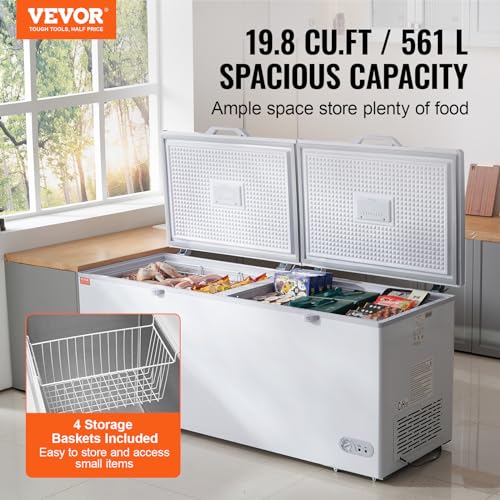 VEVOR Chest Freezer, 19.8 cu.ft / 561 L Large Deep Freezer With Split Top Double Locking Lids, Freestanding Commercial Chest Freezer & 4 Removable Baskets, 7-Level Adjustable Temp, LED Light, 6 Wheels - View 4 | Fridge.com