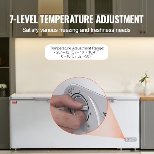 VEVOR Chest Freezer, 19.8 cu.ft / 561 L Large Deep Freezer With Split Top Double Locking Lids, Freestanding Commercial Chest Freezer & 4 Removable Baskets, 7-Level Adjustable Temp, LED Light, 6 Wheels - View 6 | Fridge.com