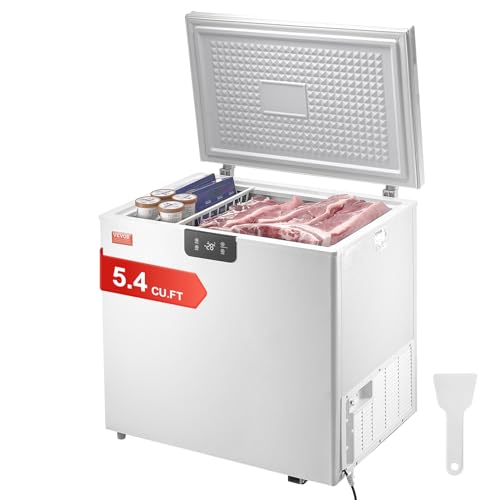 VEVOR Chest Freezer, 5.4 Cu.ft / 153 L Compact Deep Freezer, Free Standing Top Open Door Compact Freezers with 2 Removable Baskets & Adjustable Thermostat, Energy Saving & Low Noise, White | Fridge.com