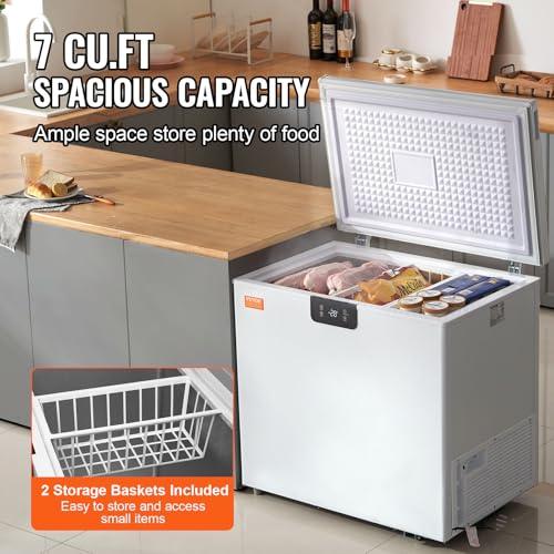 VEVOR Chest Freezer, 5.4 cu.ft / 153 L Compact Deep Freezer, Free Standing Top Open Door Compact Freezers With 2 Removable Baskets & Adjustable Thermostat, Energy Saving & Low Noise, White - View 5 | Fridge.com