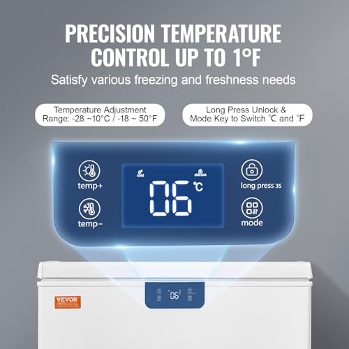 VEVOR Chest Freezer, 5.4 cu.ft / 153 L Compact Deep Freezer, Free Standing Top Open Door Compact Freezers With 2 Removable Baskets & Adjustable Thermostat, Energy Saving & Low Noise, White - View 6 | Fridge.com