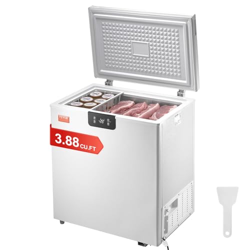 VEVOR Chest Freezer, 3.88 Cu.ft / 110 L Compact Deep Freezer, Free Standing Top Open Door Compact Freezers with 2 Removable Baskets & Adjustable Thermostat, Energy Saving & Low Noise, White | Fridge.com