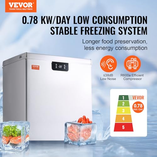 VEVOR Chest Freezer, 3.88 cu.ft / 110 L Compact Deep Freezer, Free Standing Top Open Door Compact Freezers With 2 Removable Baskets & Adjustable Thermostat, Energy Saving & Low Noise, White - View 4 | Fridge.com