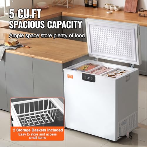 VEVOR Chest Freezer, 3.88 cu.ft / 110 L Compact Deep Freezer, Free Standing Top Open Door Compact Freezers With 2 Removable Baskets & Adjustable Thermostat, Energy Saving & Low Noise, White - View 5 | Fridge.com