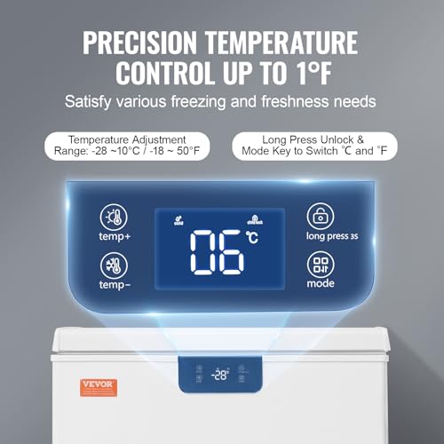VEVOR Chest Freezer, 3.88 cu.ft / 110 L Compact Deep Freezer, Free Standing Top Open Door Compact Freezers With 2 Removable Baskets & Adjustable Thermostat, Energy Saving & Low Noise, White - View 6 | Fridge.com