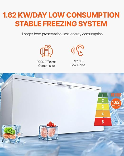 VEVOR Chest Freezer, 17.2 cu.ft Large Deep Freezer With 4 Removable Baskets, Freestanding Top Open Door Commercial Chest Freezers With 7-Level Adjustable Temp, LED Lighting,Locking Lid, 6 Wheels - View 5 | Fridge.com