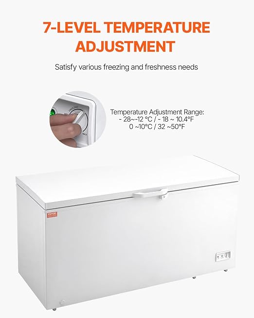 VEVOR Chest Freezer, 17.2 cu.ft Large Deep Freezer With 4 Removable Baskets, Freestanding Top Open Door Commercial Chest Freezers With 7-Level Adjustable Temp, LED Lighting,Locking Lid, 6 Wheels - View 6 | Fridge.com