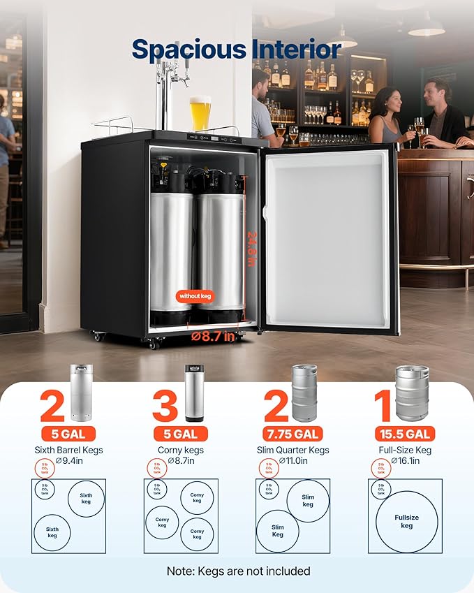 VEVOR Beer Kegerator, Triple Tap Commercial Draft Beer Dispenser For D System, Full Size Keg Refrigerator With 5lbs CO2 Tank, Hold 3 Sixth/2 Slim/3 Ball Lock Keg (3 Taps - Ball Lock) - View 4 | Fridge.com