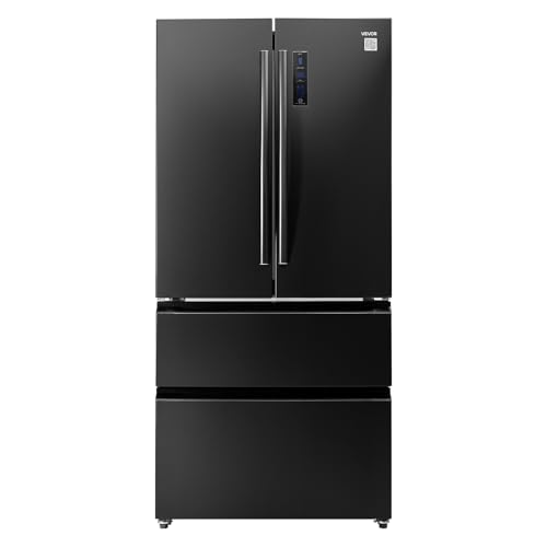 VEVOR French Door Refrigerator, 18.9 Cu. Ft. Kitchen Fridge, Counter Depth French Refrigerator with LED Display and 4 Casters, Frost-Free Bottom Freezer Refrigerators for Home & Commercial Use, Black | Fridge.com